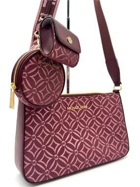 Michael Kors Jet Set Logo Crossbody Bag with Case for Apple AirPods Pro Ox Blood